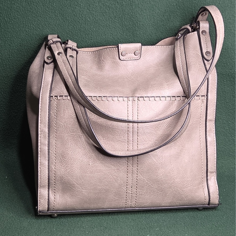 Women's purse Gray Leather Handbag double handle with 12 inch depth